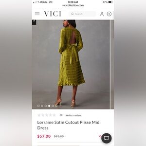 Vici Olive Satin Cutout Plisse Midi Dress